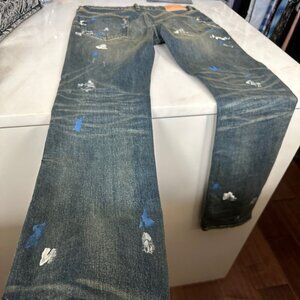 Purple Jeans - blue and white paint splatter